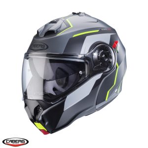 Casca modulabila pentru scuter - motocicleta (flip-up) Caberg model Duke Evo Move L1 SV gun metal (titanium)/negru/galben fluor mat Pinlock ready – lentila Pinlock inclusa Negru/titanium/galben fluor mat L (59/60cm)