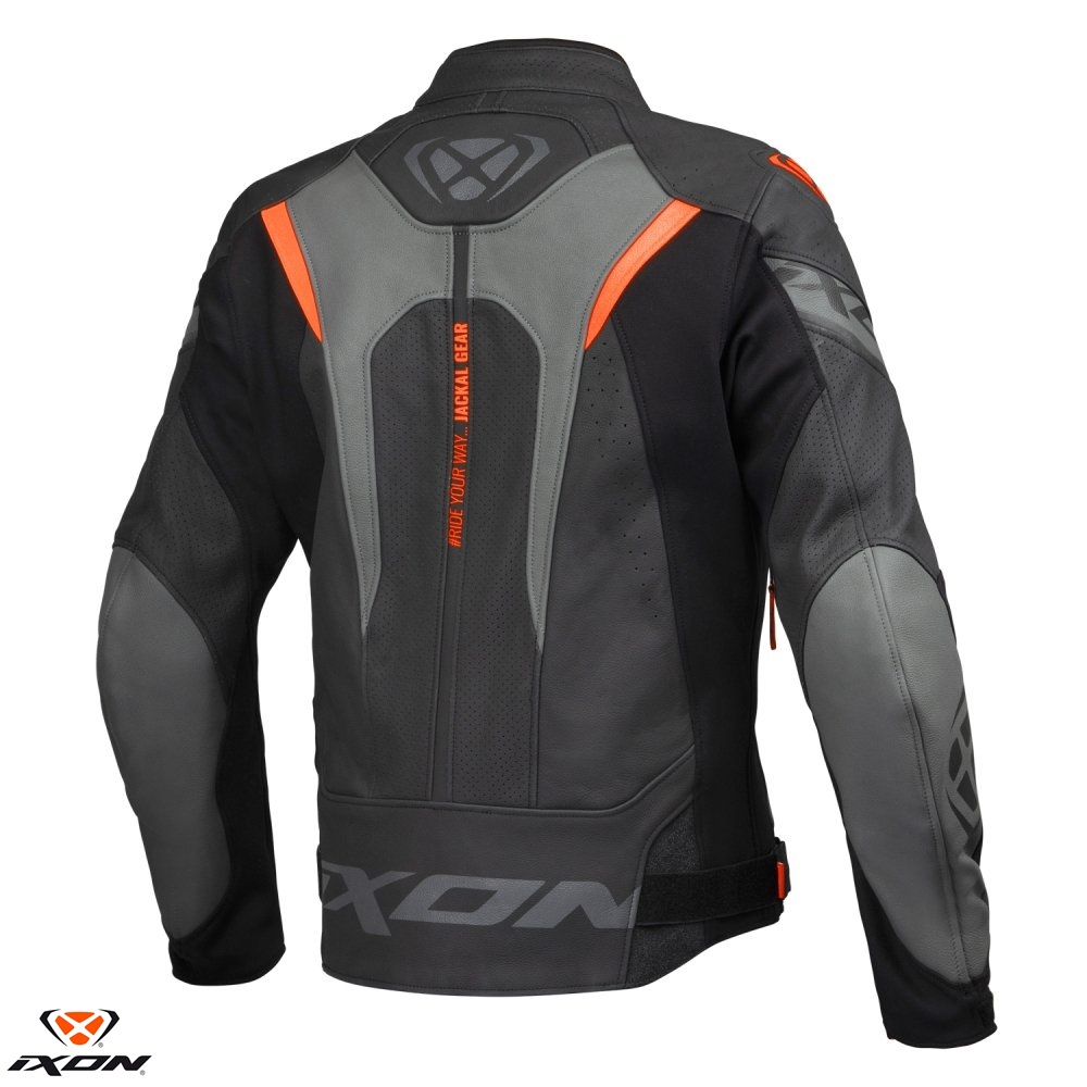 Geaca (jacheta) barbati pentru scuter - motocicleta piele Racing Ixon vara model Jackal JKT MS culoare: negru/antracit/portocaliu Negru/antracit/portocaliu L - imagine 2
