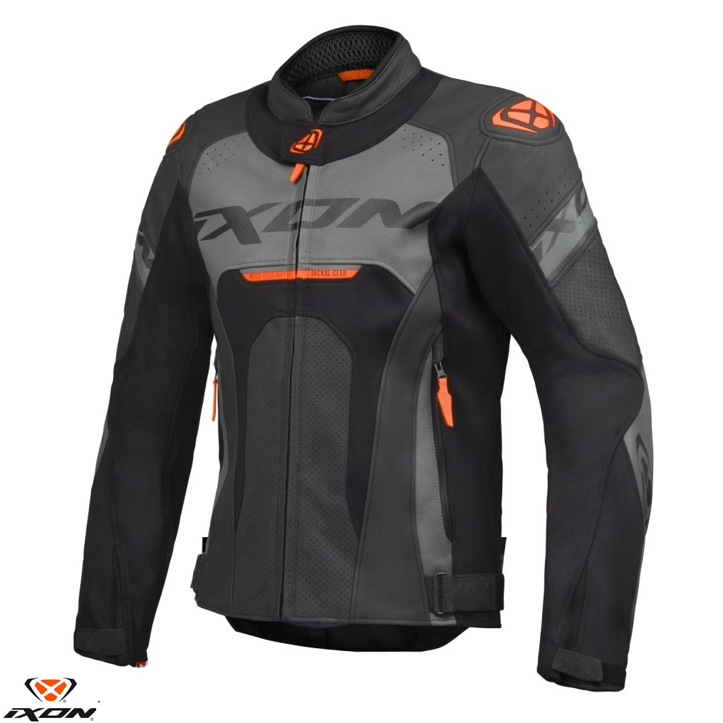 Geaca (jacheta) barbati pentru scuter - motocicleta piele Racing Ixon vara model Jackal JKT MS culoare: negru/antracit/portocaliu Negru/antracit/portocaliu L