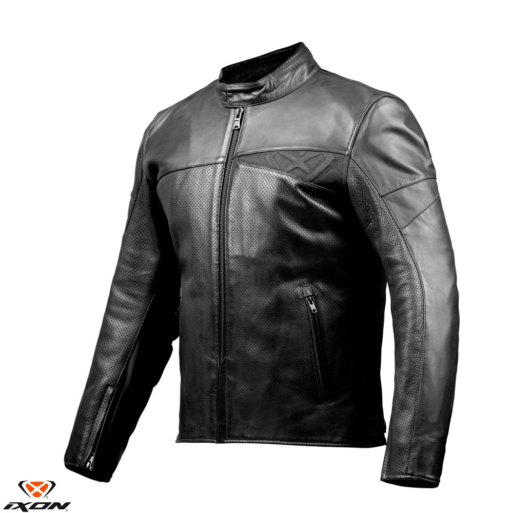 Geaca (jacheta) barbati pentru scuter - motocicleta piele Urban/Heritage Ixon vara model Cranky Air MS culoare: negru Negru XXXL