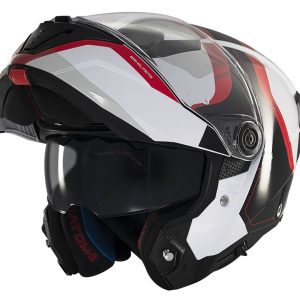 Casca modulabila pentru scuter - motocicleta MT Atom 2 SV Emalla B0 alb/rosu lucios (ochelari soare integrati) Pinlock Ready – tip viziera: MT-V-35 M (57/58cm)