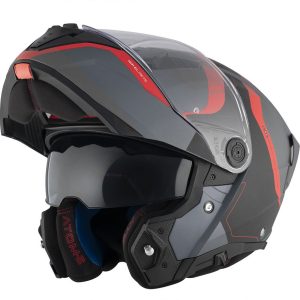 Casca modulabila pentru scuter - motocicleta MT Atom 2 SV Emalla B15 gri/rosu mat (ochelari soare integrati) Pinlock Ready – tip viziera: MT-V-35 M (57/58cm)