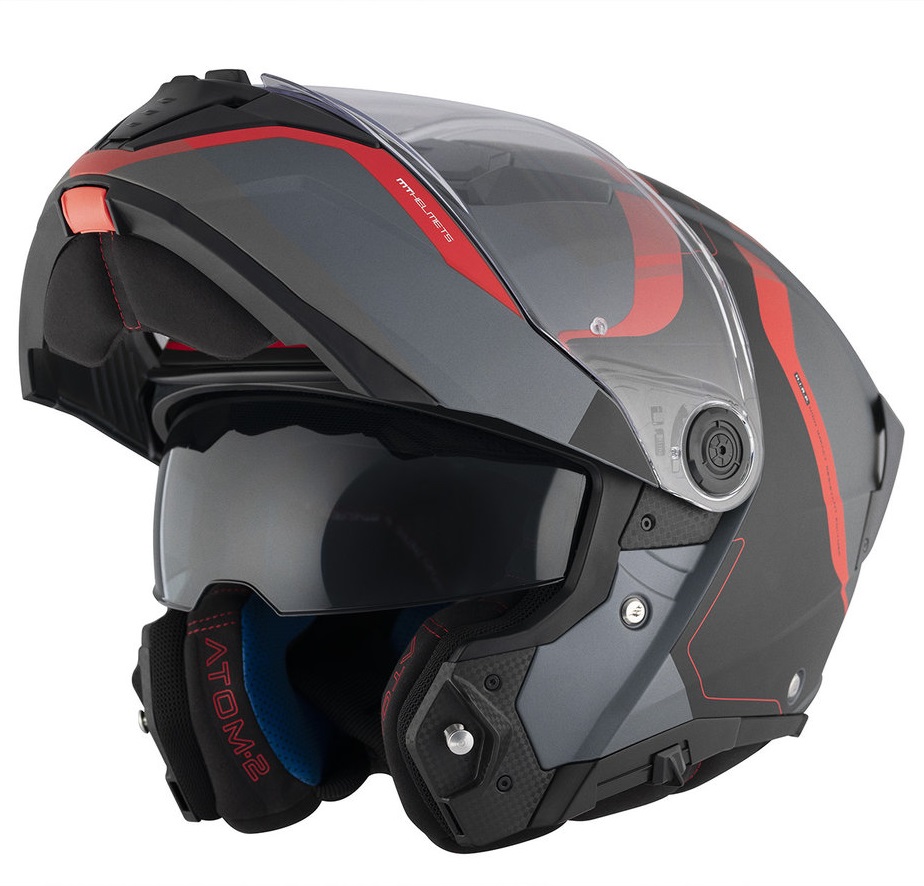 Casca modulabila pentru scuter - motocicleta MT Atom 2 SV Emalla B15 gri/rosu mat (ochelari soare integrati) Pinlock Ready – tip viziera: MT-V-35 XS (53/54cm)