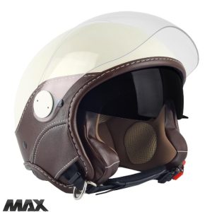 Casca open face pentru scuter - motocicleta (demi-jet) Max Helmets model DJDV06 LS Vision SV (ochelari soare integrati) culoare: crem lucios/negru (PLM) – 100% MADE IN ITALY Crem lucios/maro XL (61/62cm)