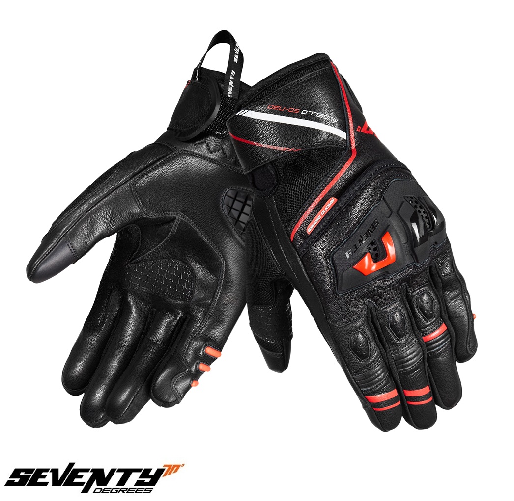 Manusi barbati pentru scuter - motocicleta Racing/Naked vara Seventy model SD-N30 Mugello culoare: negru/rosu – degete tactile XXXL (12 cm)