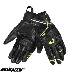 Manusi barbati pentru scuter - motocicleta Racing/Naked vara Seventy model SD-N30 Mugello culoare: negru/galben fluor – degete tactile XXXL (12 cm)