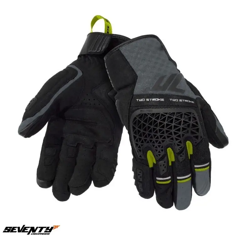Manusi barbati pentru scuter - motocicleta Naked/Adventure vara Seventy model SD-N60 Two Stroke culoare: negru/gri/galben fluor – degete tactile Negru/gri/galben gluor XXL (11 cm)