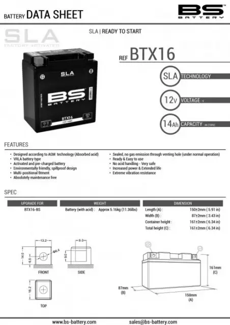 Baterie 14ah 12v BS-Battery (AGM Gel) borna + pe stanga - imagine 3