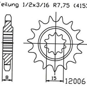 Pinion fata 13 dinti pas lant 415 Aprilia Red Rose Classic (92-93) - Red Rose Classic (95-99) RS Extrema (93-98) - RX (91-97) 2T 50cc