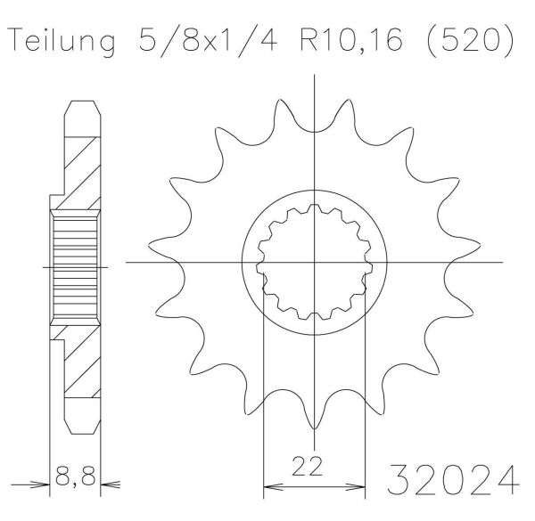 Pinion fata 13 dinti pas lant 520 – Beta 300-520 RR - Husaberg 125-250-300-450 TE - Husqvarna TC - FC - TE - KTM EXC - GS - MX - SX