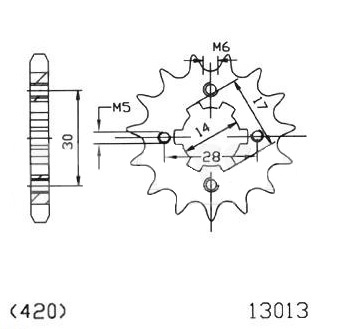 Pinion fata 14 dinti pas lant 420 - Sachs Mad Ass 4 viteze (04-10) - Mad Ass Automatic (05-10) - SMF Mad Ass (11-14) 4T AC 50cc
