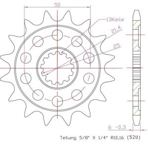 Pinion fata 14 dinti pas lant 520 (racing) - Kawasaki KX 250 - ER-6F - Vulcan 650 - Suzuki - Yamaha TZR 250 - WR - YFZ - YZ 426-450
