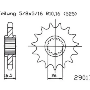 Pinion fata 16 dinti pas lant 525 - Honda CB 600 F Hornet - CBF 600 - CBR 600 - CBR 900 RR Fireblade - XL 1000 Varadero