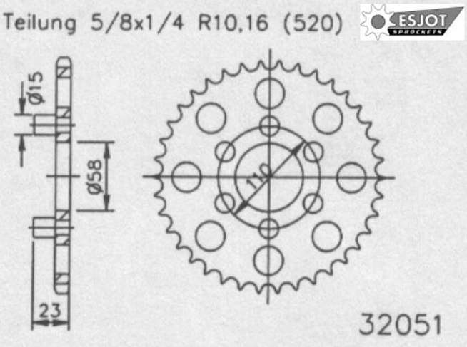 Pinion spate 40 dinti pas lant 520 – Aprilia Classic 125 (97-01) - Red Rose 125 (90-96)