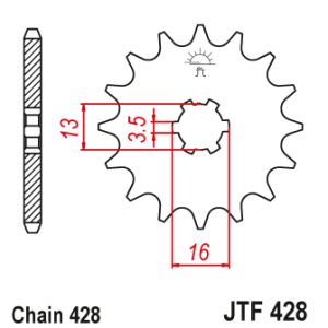 Pinion fata 13 dinti pas lant 428 - Suzuki DR-Z 70 (08-19) - GT 80 (81-83) - RM 80 - RM 80 X (77-99) - TS 80 ER (81-83)