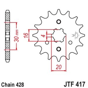 Pinion fata 14 dinti pas lant 428 – Kawasaki KD 80-100 (75-81) - BN 125 A Eliminator (98-07) - KMX 125 (91-03)