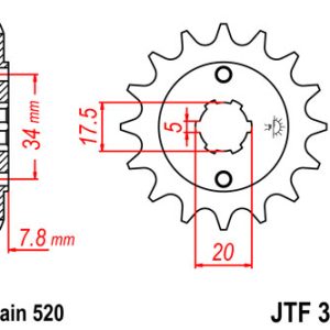 Pinion fata 14 dinti pas lant 520 - Honda NSR 125 - VT 125 Shadow - XL 125 Varadero - XR 250 R - Kymco Mxer - MXU (ATV) 50cc