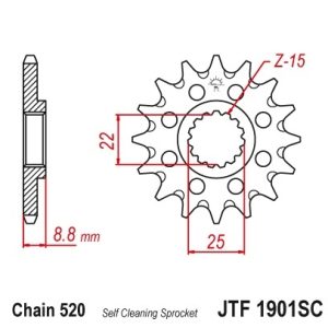 Pinion fata 14 dinti pas lant 520 – Beta 300-520 RR - Husaberg 125-250-300-450 TE - Husqvarna TC - FC - TE - KTM EXC - GS - MX - SX
