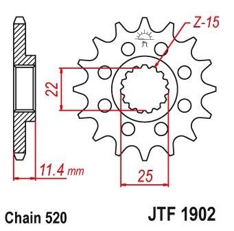 Pinion fata 15 dinti pas lant 520 – KTM LC4 - EGS - EXC - Duke - SC - SXC 350-400-540-600-620-624-640-690cc