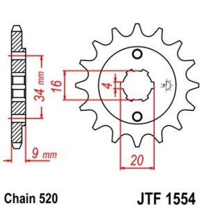 Pinion fata 15 dinti pas lant 520 – Yamaha DT200 L - TT-R 230 - ATV Yamaha YFS Blaster 200 - Hyosung GT 250 Comet - GV 250 Aquila
