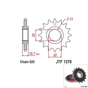 Pinion fata 16 dinti pas lant 525 - Honda CB 600 Hornet - CBR Fireblade - CRF - CMX - XL Varadero 600-1100cc
