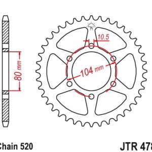 Pinion spate 38 dinti pas lant 520 – Kawasaki ZXR 400 - ZX-6R 600 Ninja - ZX-6R 636 Ninja - ER-6F - ER-6N 650 Versys - Vulcan 650