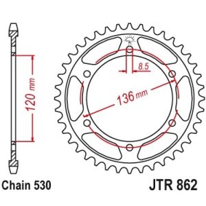 Pinion spate 44 dinti pas lant 530 Yamaha RD 550 YPVS (84-85) - XJ 600 H (84-91) - XJ 600 N (84-91)