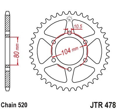 Pinion spate 45 dinti pas lant 520 – Kawasaki ZXR 400 - ZX-6R 600 Ninja - ZX-6R 636 Ninja - ER-6F - ER-6N 650 Versys - Vulcan 650