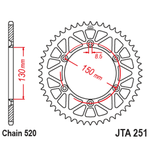 Pinion spate 50 dinti pas lant 520 - Yamaha YZ 125 (99-18) - WR 250 F - YZ 250 - YZ 250 F (99-18) - WR - YZ 400-426-450 (aluminiu)
