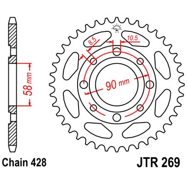 Pinion spate 51 dinti pas lant 428 – Daelim VJ - VL 125 - Honda CB - CG - CM - SL - XL 100-125-200 - Kreidler 125 - Kymco Zing 125cc