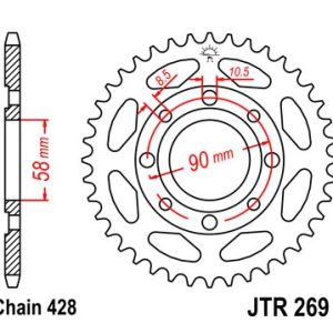 Pinion spate 52 dinti pas lant 428 – Daelim VJ - VL 125 - Honda CB - CG - CM - SL - XL 100-125-200 - Kreidler 125 - Kymco Zing 125cc