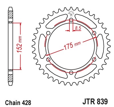 Pinion spate 57 dinti pas lant 428 – Yamaha DT 125 R - DT 125 RH - WR 125 R - WR 125 X
