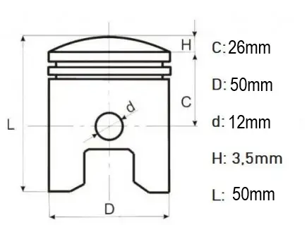 Piston kit motor bicicleta 100cc (50mm bolt 12mm) - imagine 2