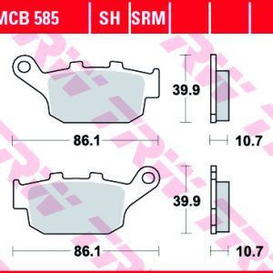 Set placute frana spate TRW MCB585SH - Honda CB-CBR-VFR 250-400 - Dominator - Transalp - 750 Africa Twin - Yamaha XJ6 Diversion