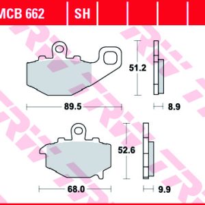 Set placute frana spate TRW MCB662 - CF Moto NK 650 - Kawasaki ZZR 400 - ER-6N 650 - ZX-6R 600-636-900 Ninja - KLE 650 Versys - Z 1000