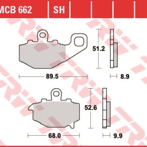 Set placute frana spate TRW MCB662SH - CF Moto NK 650 - Kawasaki ZZR 400 - ER-6N 650 - ZX-6R 600-636-900 Ninja - KLE 650 Versys - Z 1000