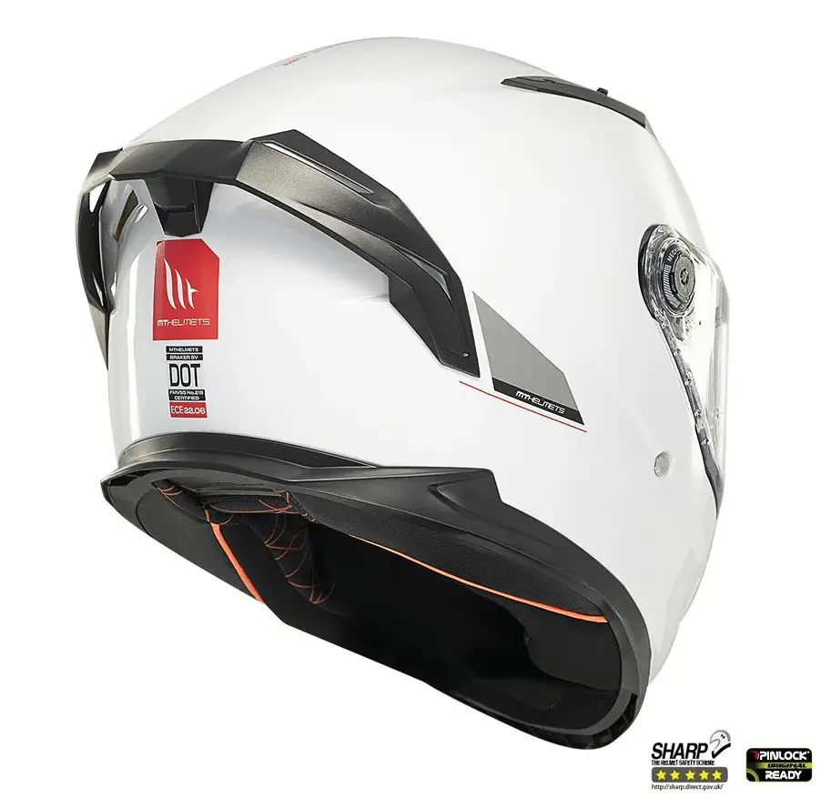 Casca integrala pentru scuter - motocicleta MT Braker SV A0 alb lucios (ochelari soare integrati) – tip viziera: MT-V-28B – DKS435 – punctaj maxim SHARP Test – 5 stele S (55/56cm) - imagine 6