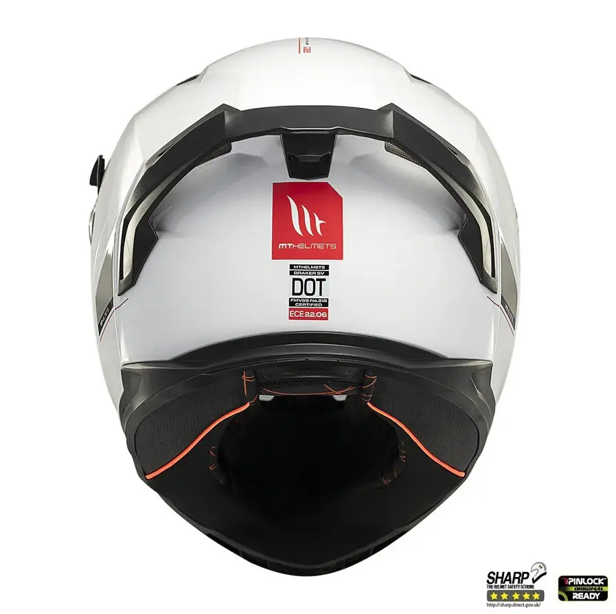 Casca integrala pentru scuter - motocicleta MT Braker SV A0 alb lucios (ochelari soare integrati) – tip viziera: MT-V-28B – DKS435 – punctaj maxim SHARP Test – 5 stele S (55/56cm) - imagine 7