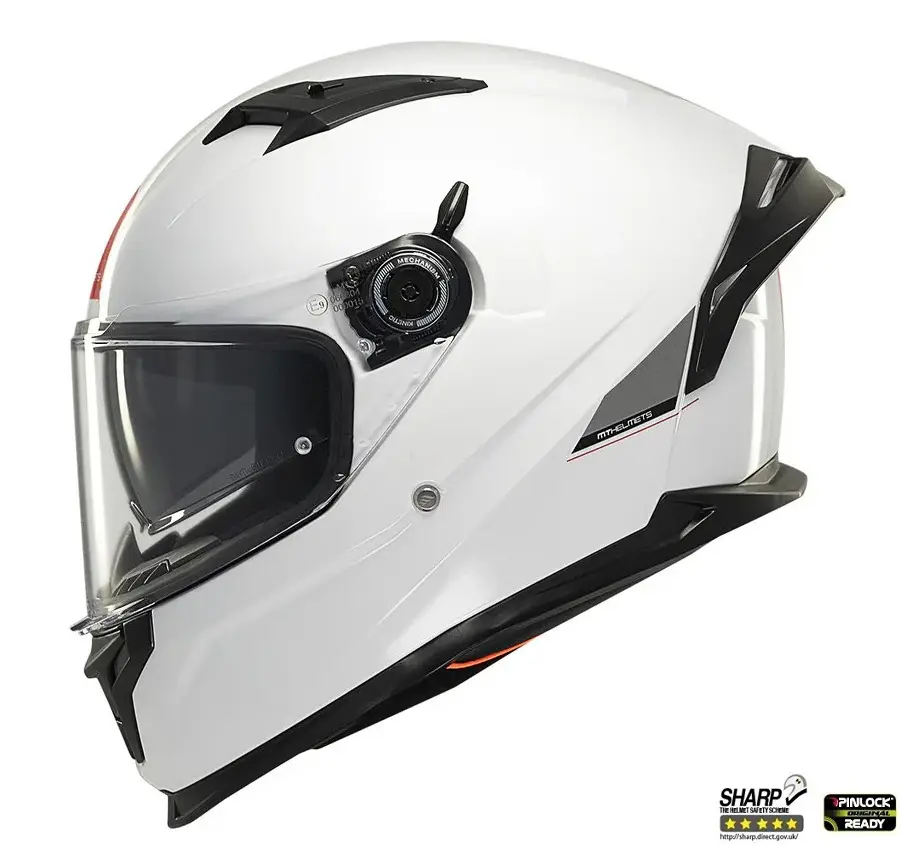 Casca integrala pentru scuter - motocicleta MT Braker SV A0 alb lucios (ochelari soare integrati) – tip viziera: MT-V-28B – DKS435 – punctaj maxim SHARP Test – 5 stele S (55/56cm)