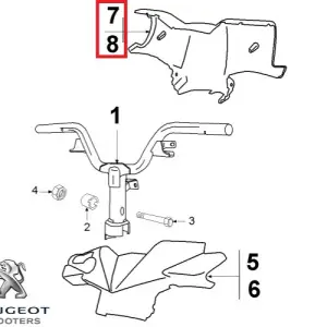 Carena inferioara bord (ghidon) originala Peugeot Ludix 10B One - Snake - Trend - Ludix 12 Blaster - Ludix 14 Classic - Elegance 2T 50cc (gri)