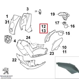 Carena laterala dreapta spate originala Peugeot Ludix 10 One - Snake - Ludix 12 Blaster - Ludix 14 Classic - Elegance 2T 50cc (negru)