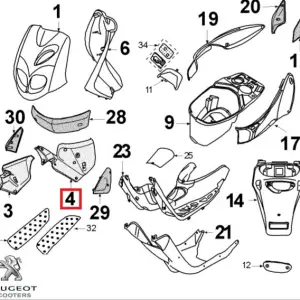 Carena laterala stanga fata originala Peugeot Metal X – TKR2 – TKR Furious - TKR WRC - Trekker 2 2T 50cc (rosie)