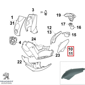 Carena laterala stanga spate originala Peugeot Ludix 10 One - Snake - Ludix 12 Blaster - Ludix 14 Classic - Elegance 2T 50cc (neagra)
