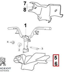 Carena superioara ghidon originala Peugeot Ludix 10B One - Snake - Trend - Ludix 12 Blaster - Ludix 14 Classic - Elegance 2T 50cc (gri opac)
