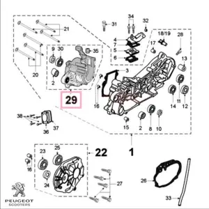 Carter dreapta (magnetou) original Peugeot Elyseo - Looxor - Metal X - Speedfight - Speedfight 2 - Trekker - Vivacity - X-Fight 2T 50cc