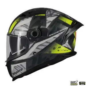 Casca integrala pentru scuter - motocicleta MT Braker SV Fury C6 gri/galben lucios (ochelari soare integrati) – tip viziera: MT-V-28B – DKS435 – punctaj maxim SHARP Test – 5 stele XXL (63/64cm)