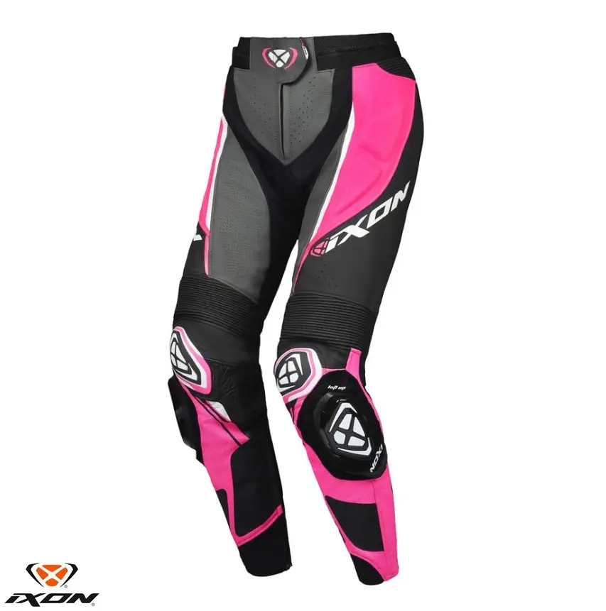 Pantaloni pentru scuter - motocicleta femei piele Racing Ixon vara model Vortex 3 LS culoare: negru/roz/alb Negru/roz/alb M