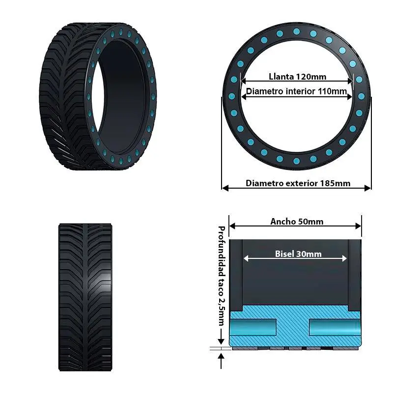 Cauciuc plin, perforat, 8x2-5/B30 v2 pentru trotineta electrică, negru | Motorevolution - imagine 7