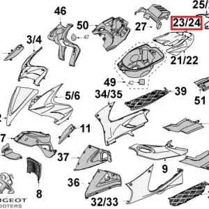 Carena laterala dreapta spate originala Peugeot Jet Force 50-125cc (rosie)