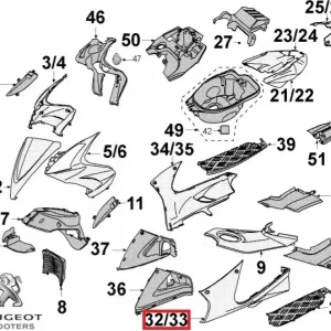 Carena laterala stanga podea originala Peugeot Jet Force 50-125cc (neagra)